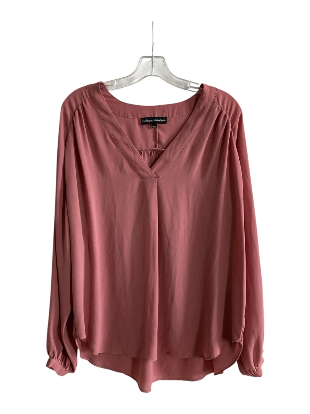 Catherine Malandrino Large Quiet Luxury Soft Power Long Sleeve Rose Tunic Blouse